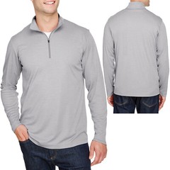 Mens Heather Long Sleeve QuarterZip Moisture Wicking UV Sun Protect Pullover Top