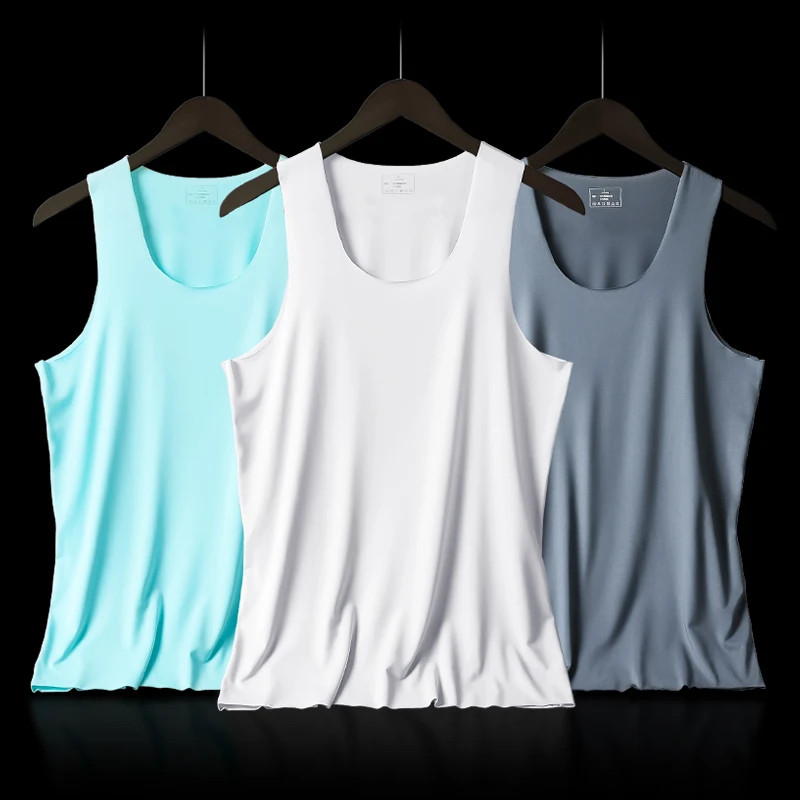 Men's vest, ice-silk seamless fitness tight breathable underwear, youth sports h gallery