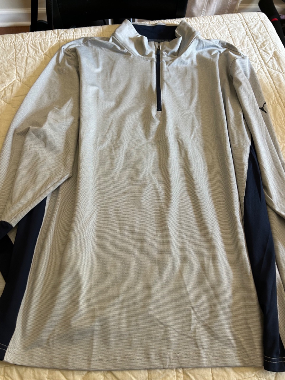 Puma Light Gray and Navy Quarter-Zip Athletic Pullover gallery