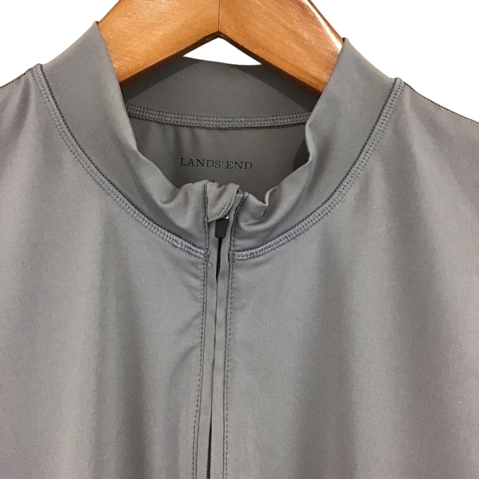 Lands End Mens Gray Quarter Zip Performance Short Sleeve Shirt Large L 42-44 gallery