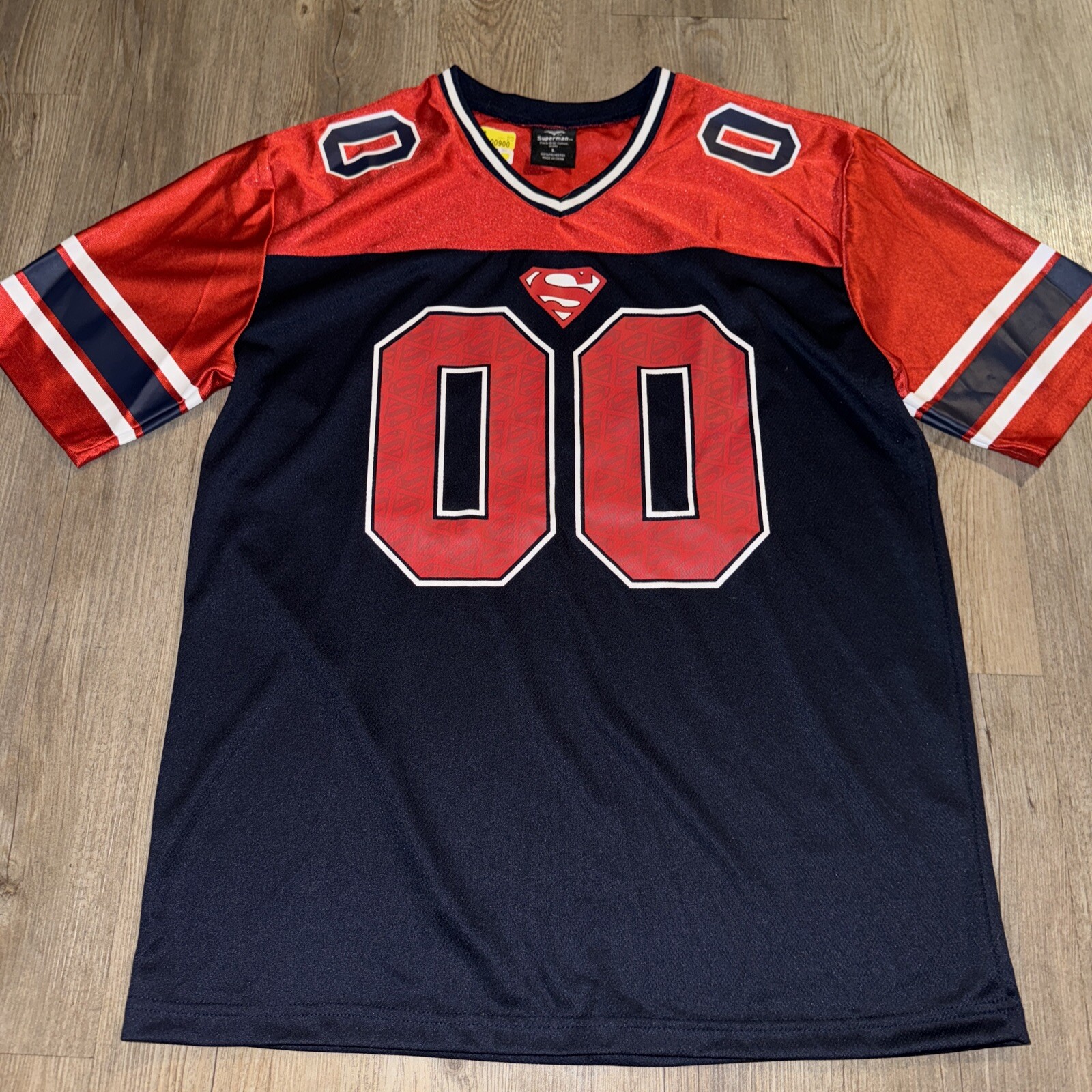 New With Tag Superman #00 Football Jersey Size Large Dc Comic Red White & Blue gallery