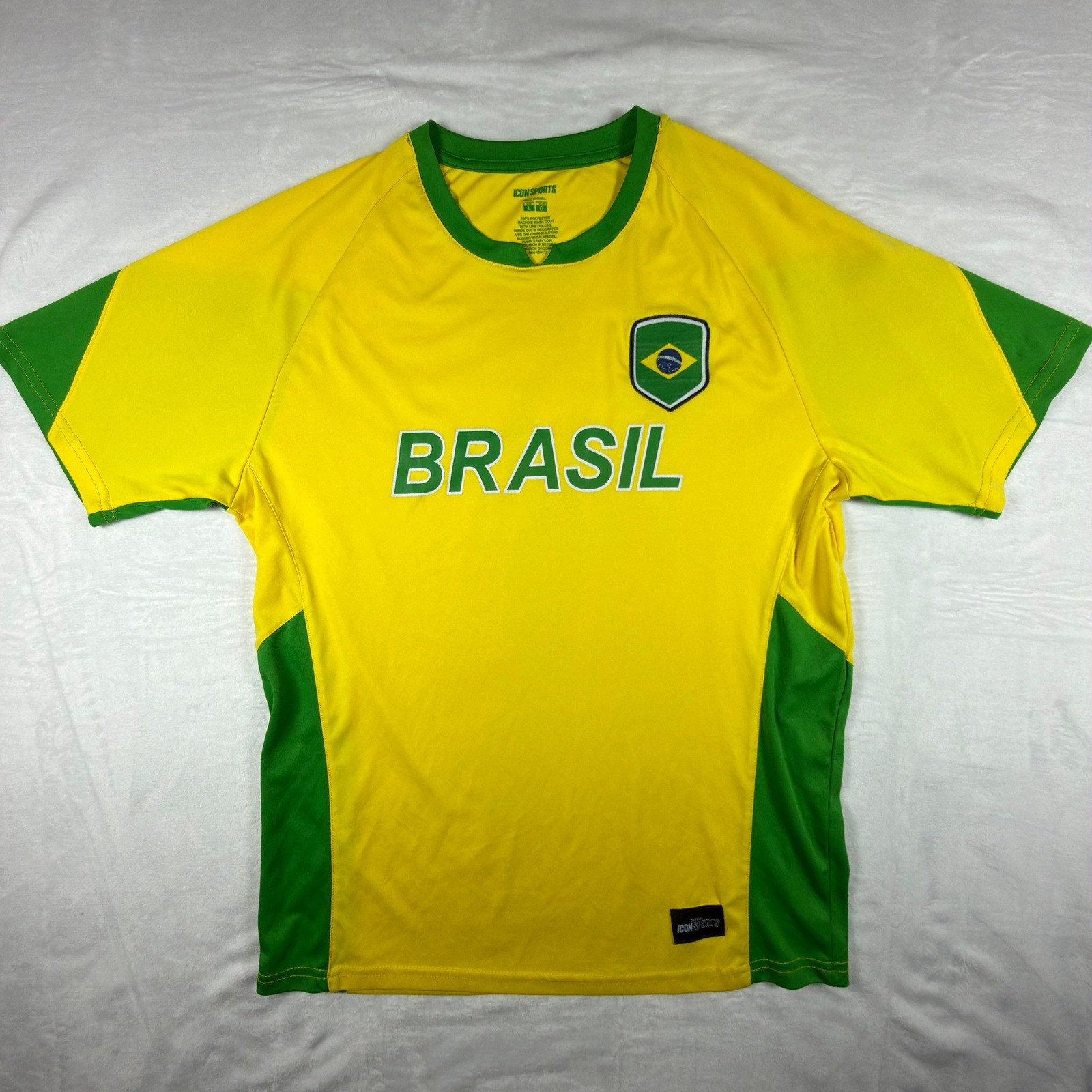 Icon Sports Brasil Soccer Jersey Mens Large Yellow Green Short Sleeve Shirt gallery