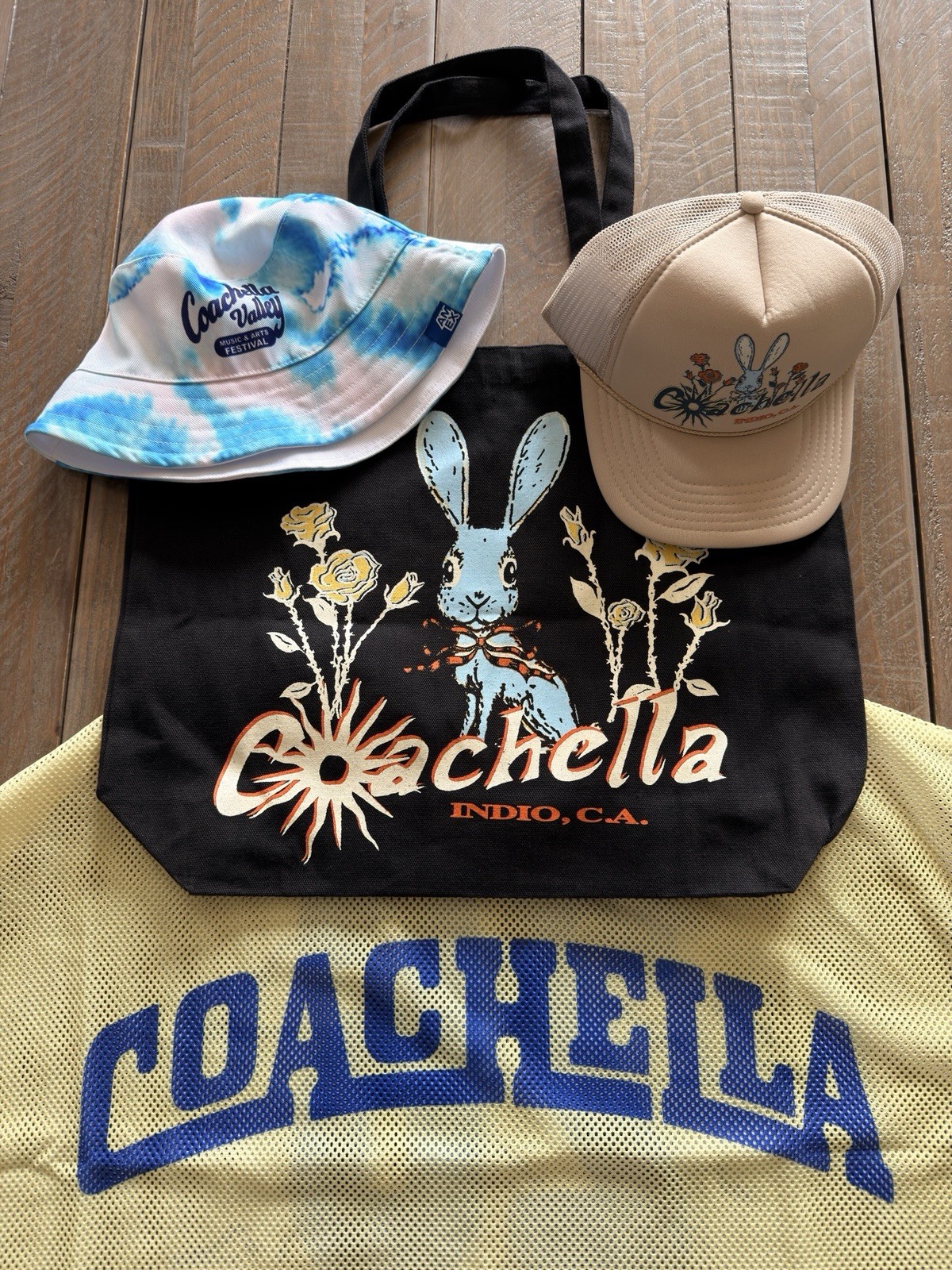 Coachella Bundle Official Merch Amex Exclusive Tote, 2 Hats, Mesh Jersey Size: L gallery
