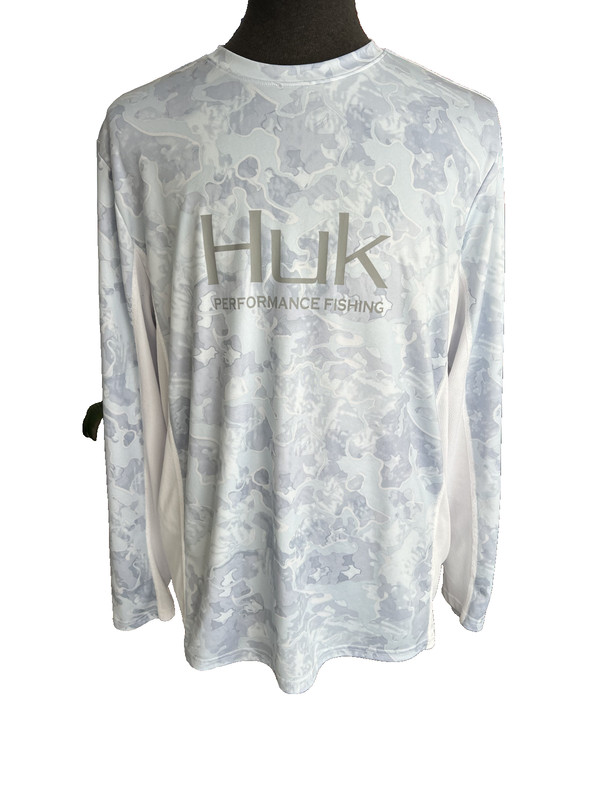 Huk Shirt Mens XL Gray White Blue Camo Long Sleeve Performance Fishing Rashguard gallery