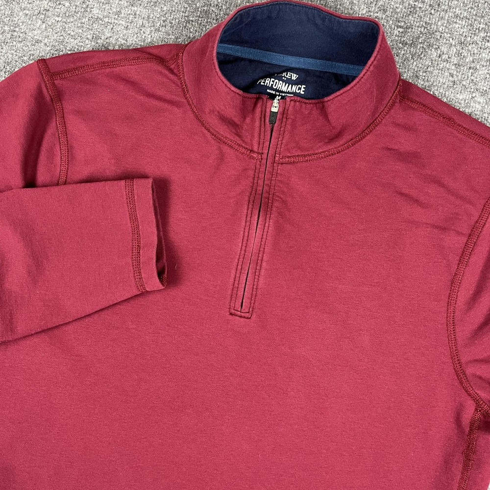 J Crew Performance Sweater Mens Medium Red Quarter Zip Pullover Athletic Top