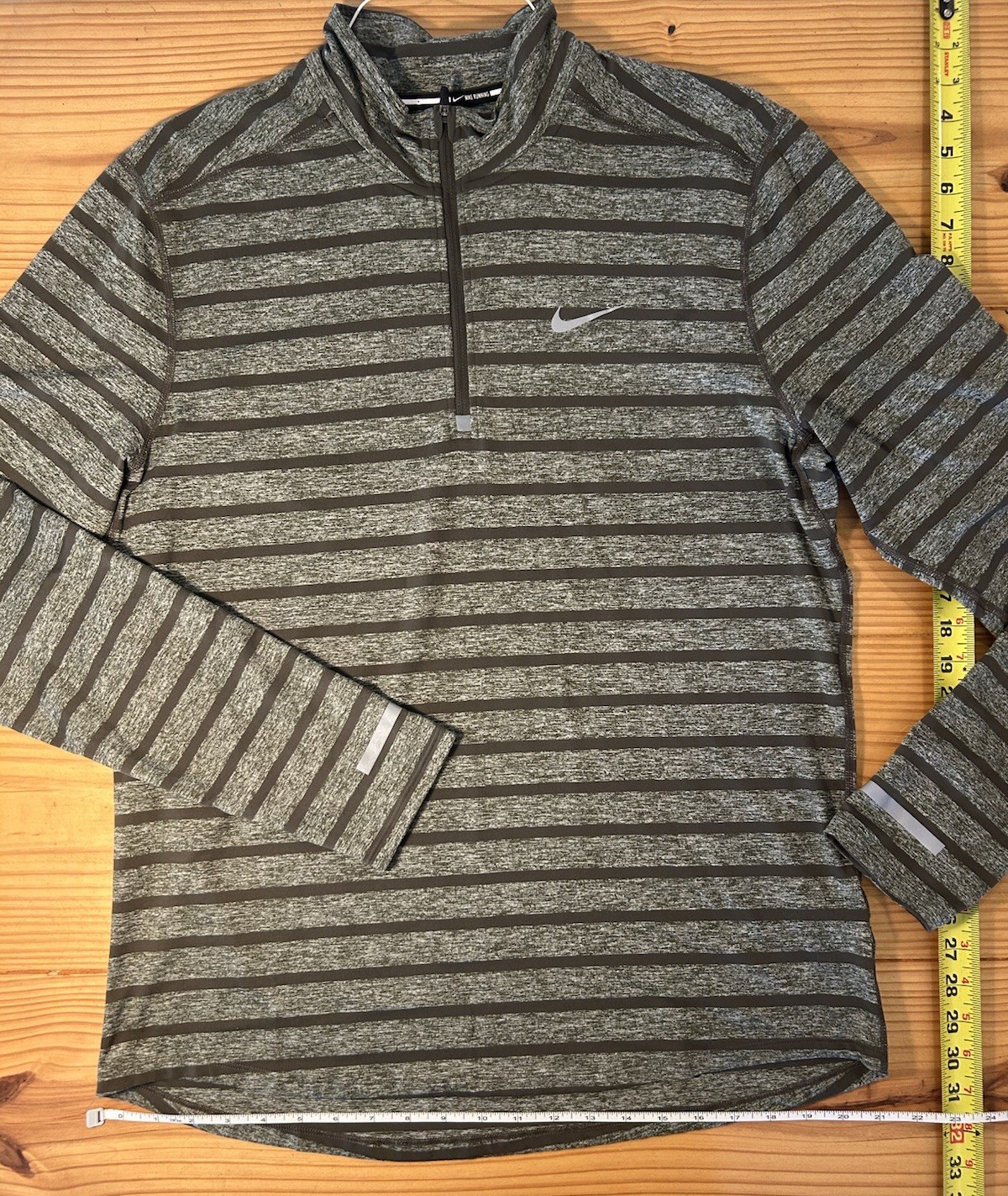 Nike Dri-FIT Men’s L Gray/Black Striped 1/4 Zip Mock Neck Active Pullover gallery