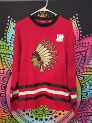 Undefeated Hockey Jersey Mens S Small Red Long Sleeve Indian Chief Crew Neck