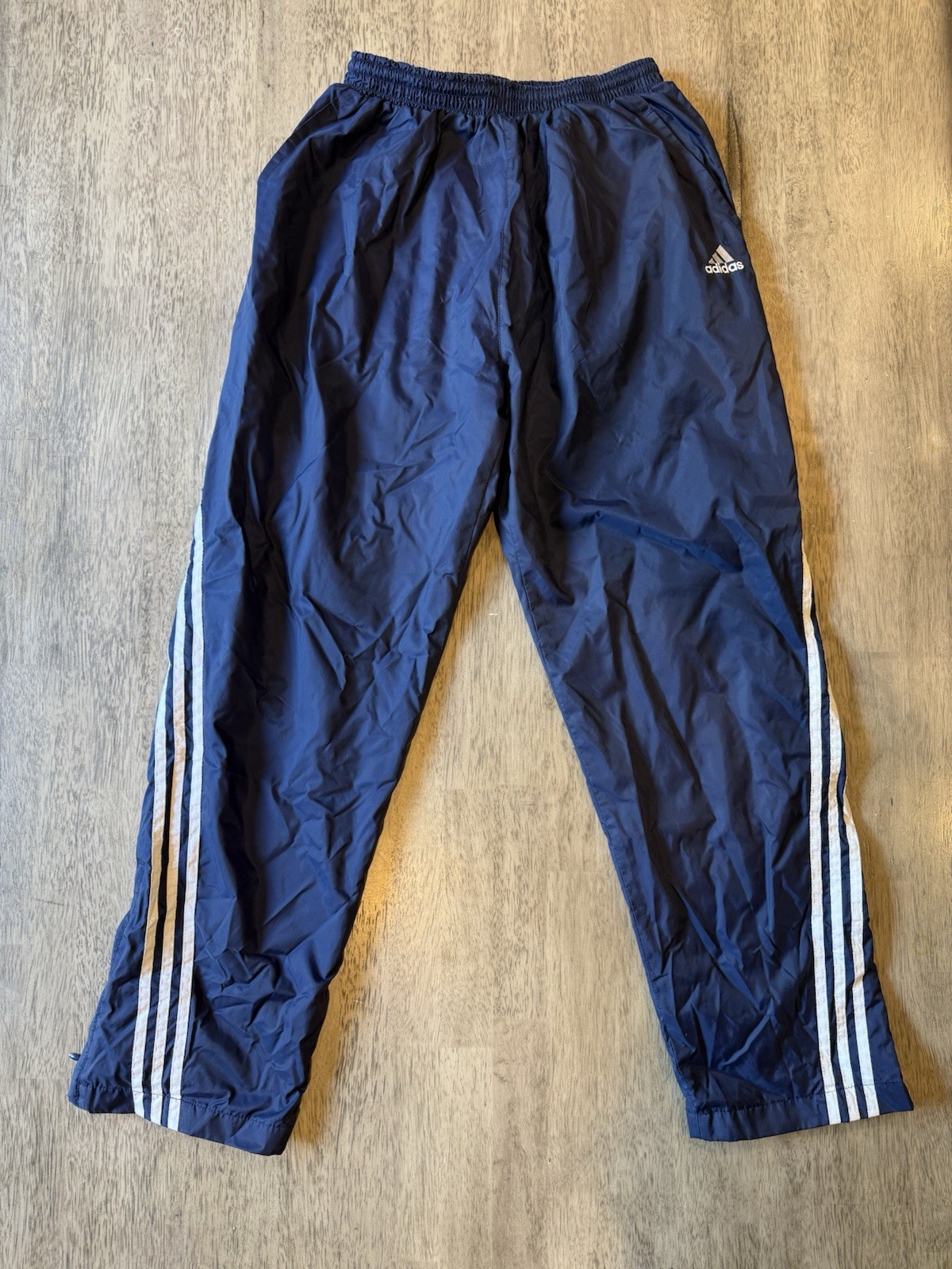 Vintage Adidas Three-Stripe Nylon Track Pants Navy Blue Size Medium gallery