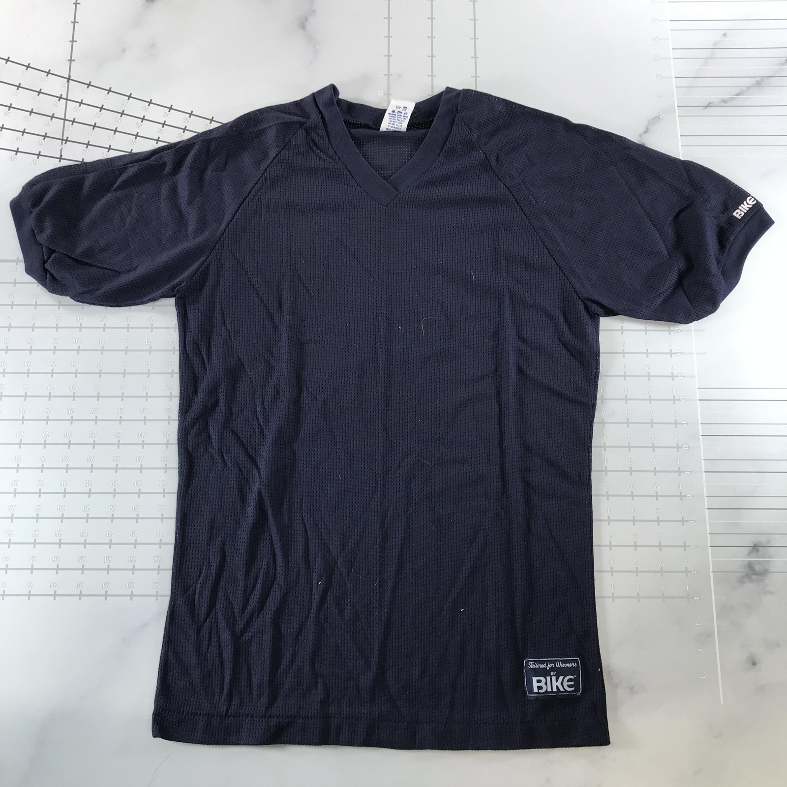 Vintage Bike Athletic Shirt Mens Medium Navy Blue Mesh V Neck Raglan Training gallery