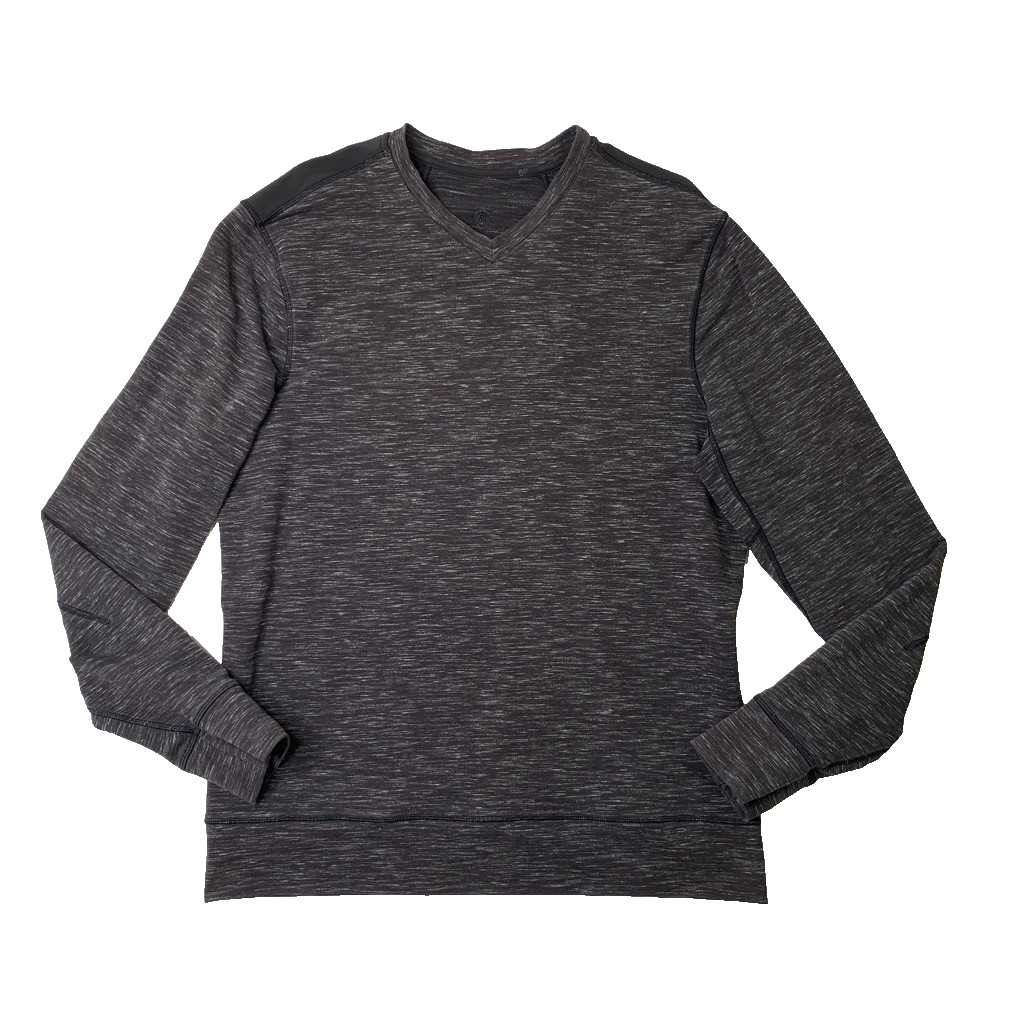 Lululemon Shirt Men XL Charcoal Transit Long Sleeve V Neck Heather Thumbholes gallery