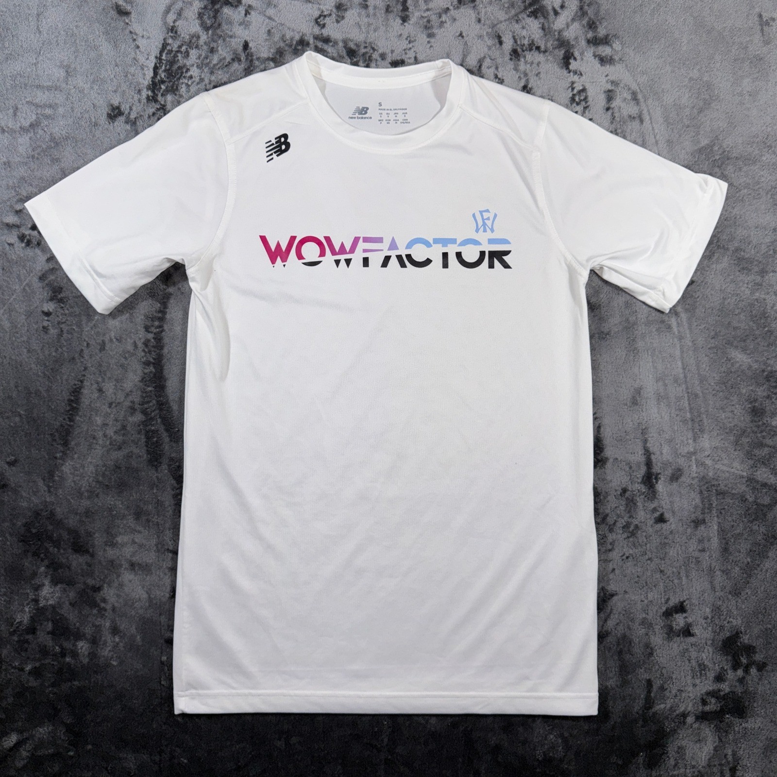New Balance Wow Factor Baseball Athletic T-Shirt White Mens Small #14 Graphic gallery