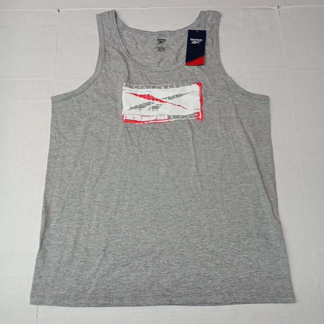 Reebok Tank Top Men's L Large Gray Training GS Vector Tank T-Shirt Cotton Blend gallery