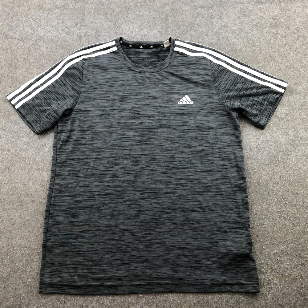 Adidas Shirt Mens Medium Gray AEROREADY Short Sleeve 3-Stripes Athletic Top