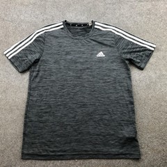 Adidas Shirt Mens Medium Gray AEROREADY Short Sleeve 3-Stripes Athletic Top