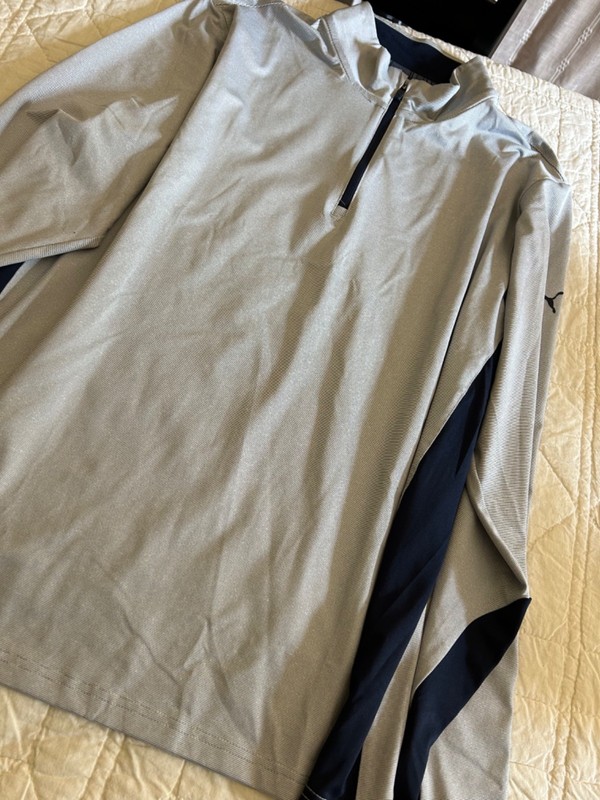 Puma Light Gray and Navy Quarter-Zip Athletic Pullover gallery
