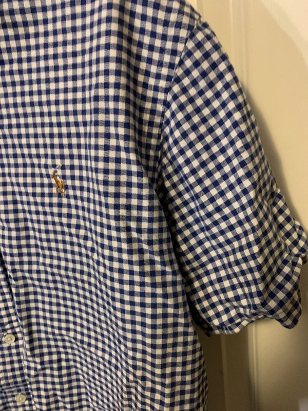 Polo Golf Ralph Lauren Mens Sz XL Blue White Cotton Checkered Polo Shirt Plaid gallery