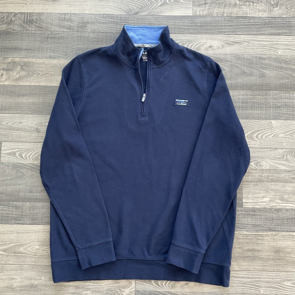 LL Bean Quarter Zip Pullover Men’s LARGE TALL Navy Blue Trad Fit Pique 514037