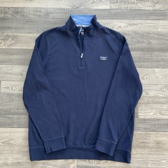 LL Bean Quarter Zip Pullover Men’s LARGE TALL Navy Blue Trad Fit Pique 514037