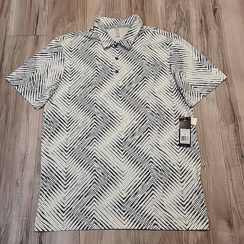 Adidas Mens Medium Mint Green Blue Geometric UPF 50 Ultimate365 Golf Polo Shirt gallery