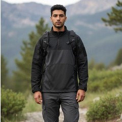 CQR Mens Tactical Combat Shirt Black Grey Quarter Zip Ripstop XL