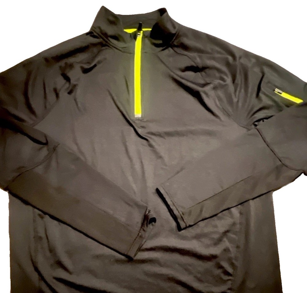 FILA Sport Men’s XL Performance 1/4 Zip Pullover Black Neon Yellow Athletic Top