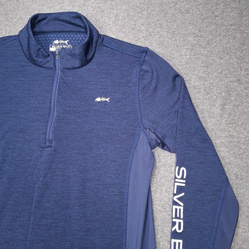Silver Bait Pullover Mens Medium Blue 1/4 Zip Performance Fishing Shirt Top gallery