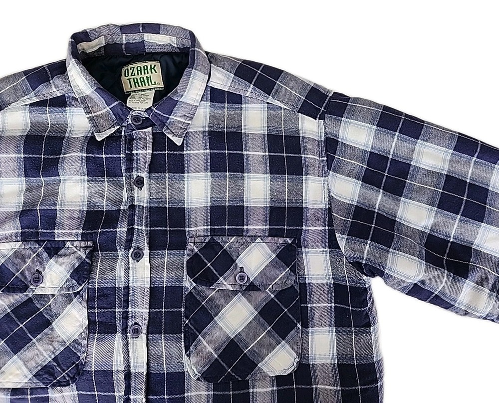 Ozark Trail Men's Large Quilted Heavy Flannel Plaid Button Long Sleeve Shirt