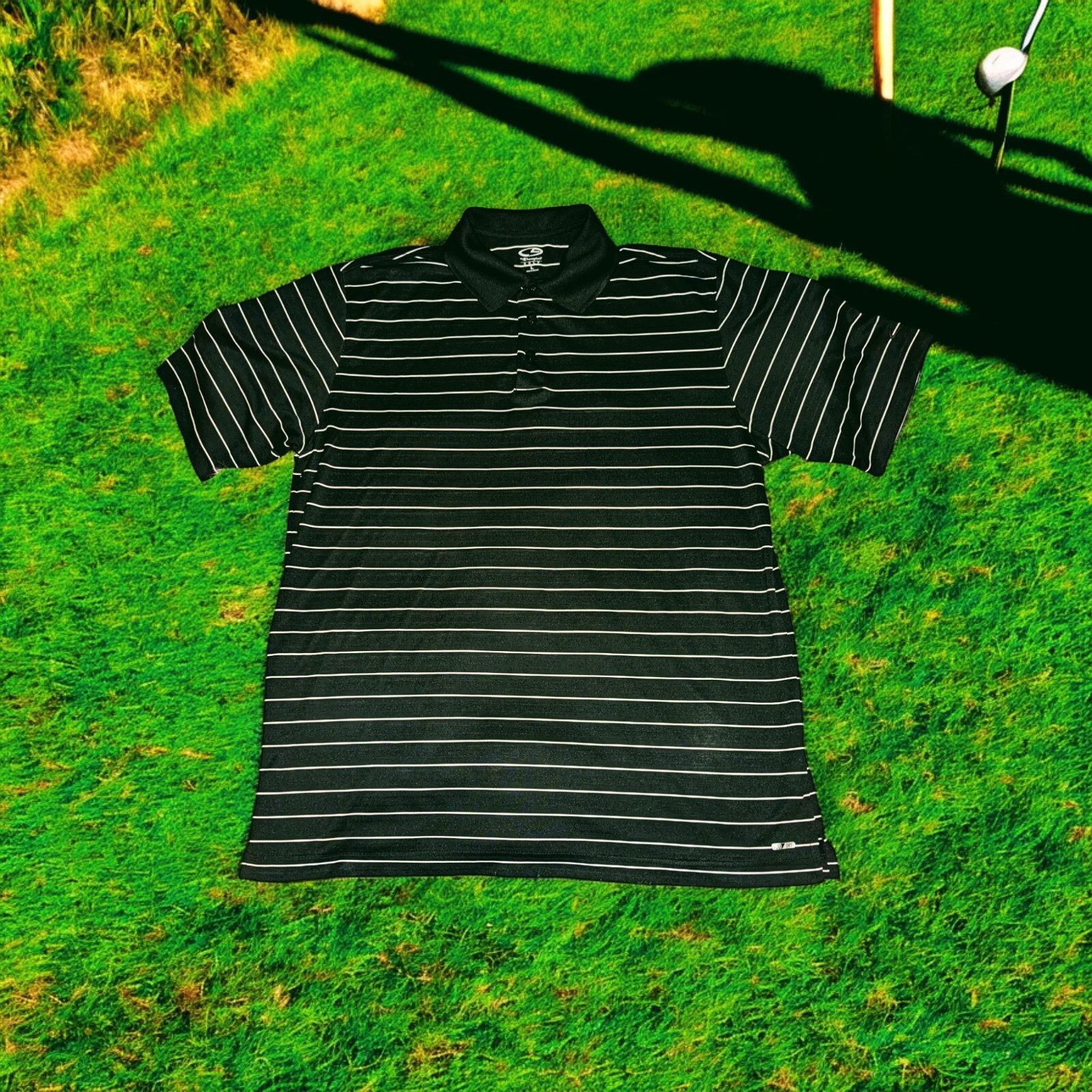 C9 CHAMPION Golf Black White Striped POLO Shirt Men's Size Large Short Sleeves gallery