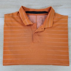 Men’s L Nike Tiger Woods Golf Polo Orange Blade Snap Striped Golf BV0350-847