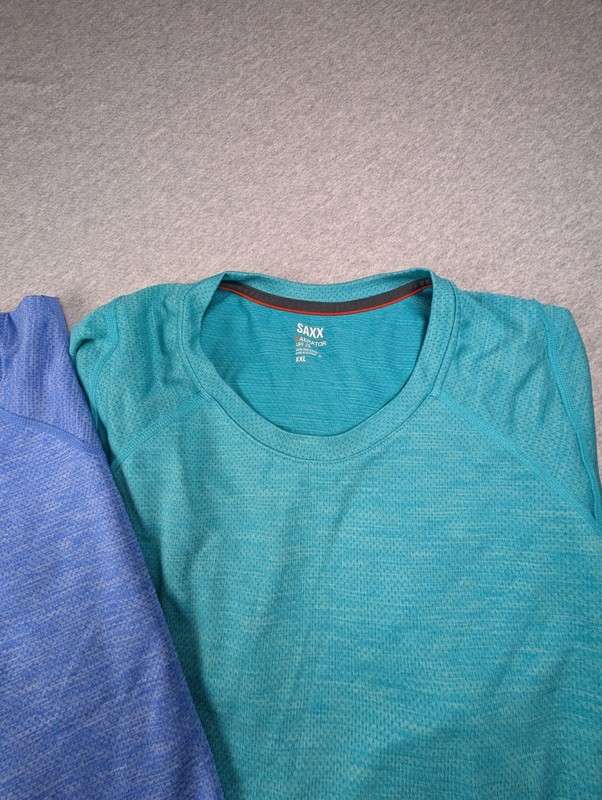 2 Men's SAXX Long Sleeved 100% Polyester UPF 25 AERATOR Shirts XXL Blue Green gallery