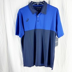 ASICS Mens State Polo Button Up Blue Dark Blue Golf Tennis 50+ UPF S, M, XXXL