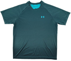 Under Armour Mens Large HeatGear T Shirt Green Teal Geometric Athletic Gym