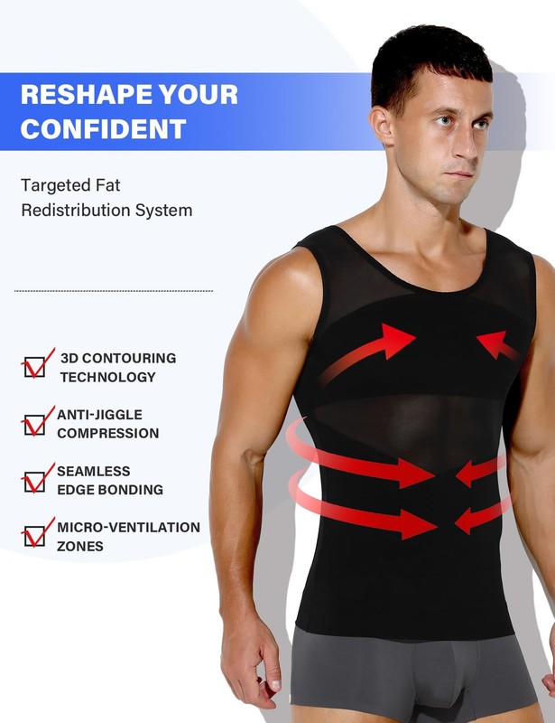 Men's Slimming Shirt Mesh Compression Shirt 4-Way Stretch Body Shaper for Che... gallery