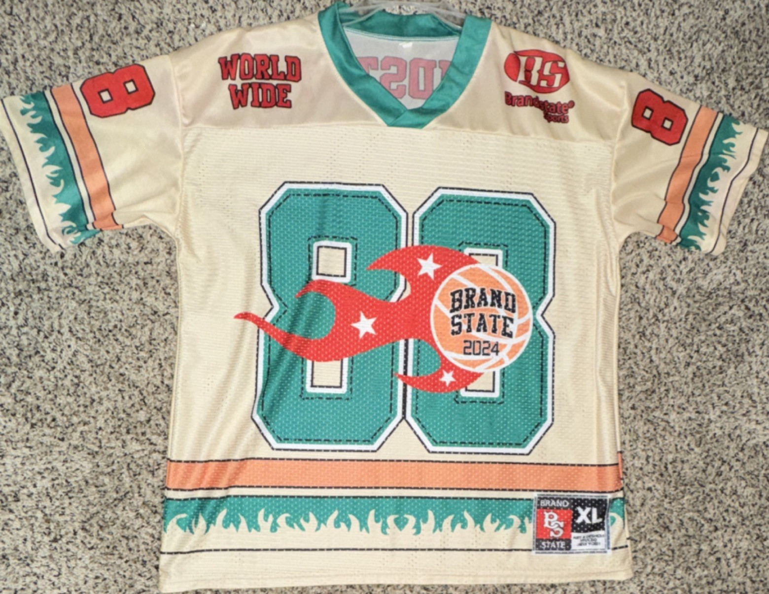 Brand State 2024 Men's XL Football Jersey Beige Teal Red Orange Mesh Polyester gallery