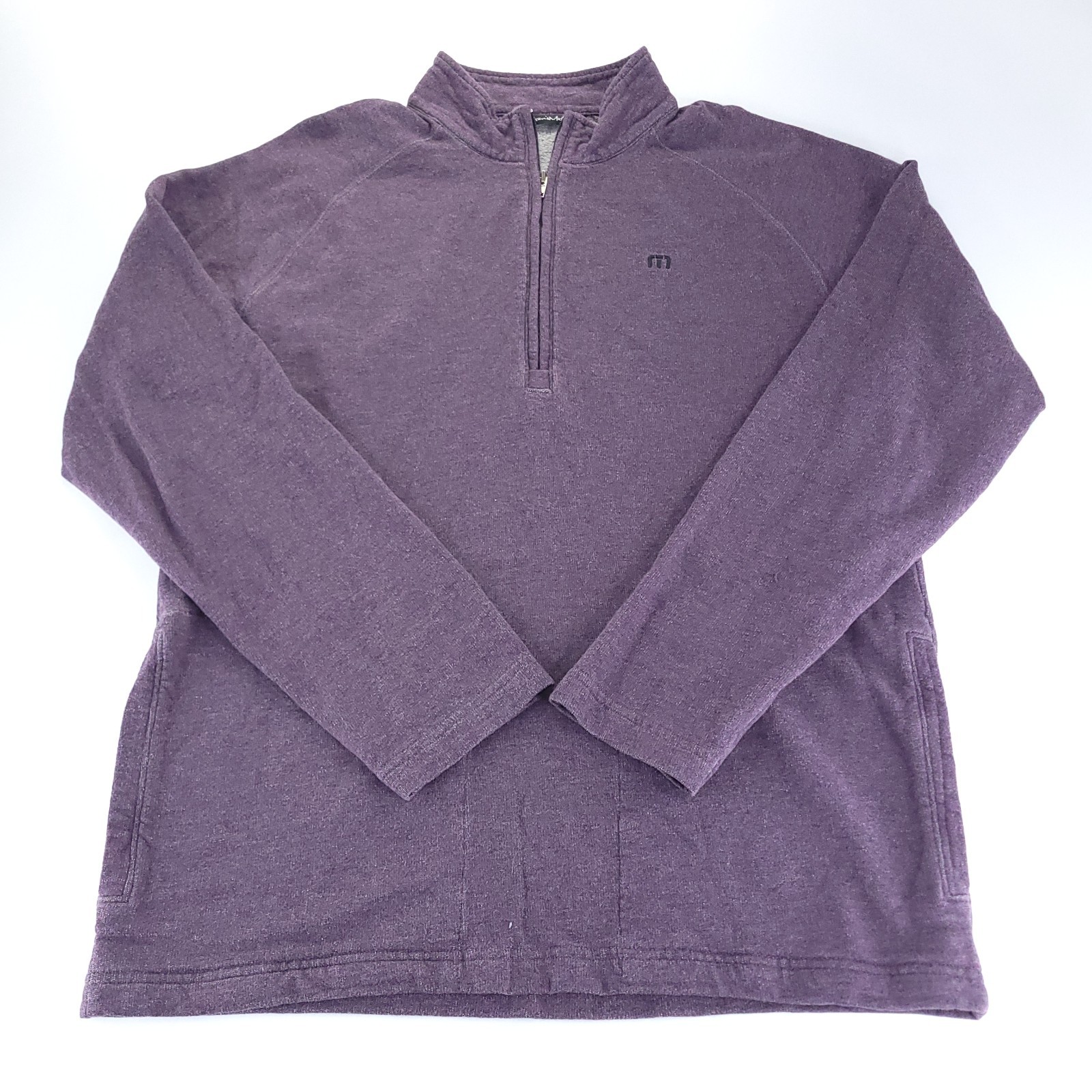 Travis Mathew Sweater Men's Medium Purple Quarter Zip Pockets Stretch Pullover gallery