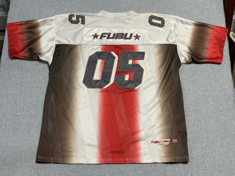 Vintage FUBU Jersey 05 White Red Gradient Mesh Football Shirt XXXL Hip Hop Y2K gallery