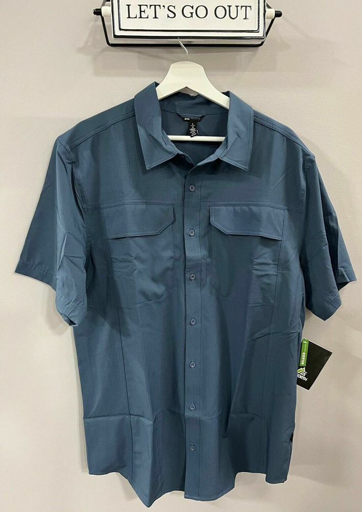 Allforth Mens Performance Outdoor Short Sleeve Shirt, Indigo Size Large