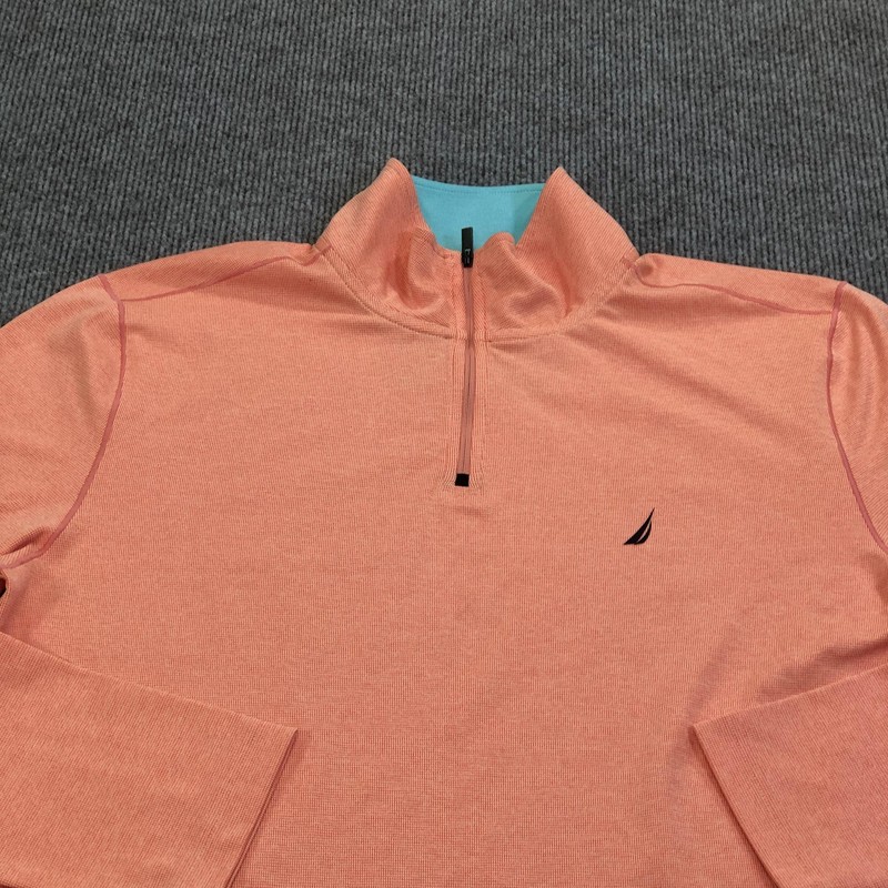 Nautica Pullover Mens Medium Orange Long Sleeve 1/4 Zip Performance Knit Top gallery