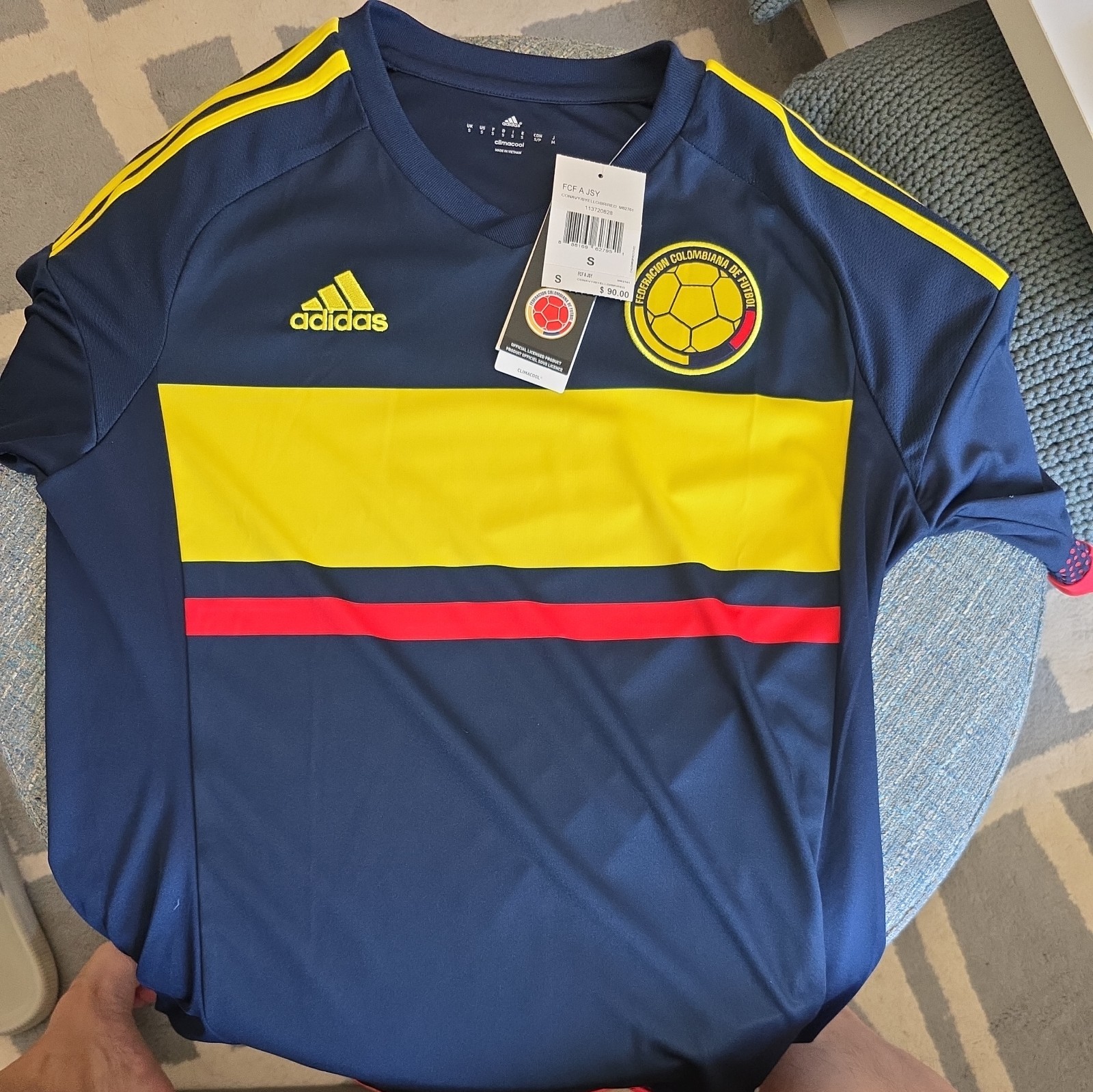 Adidas Men's Colombia Away Football Shirt V-Neck Jersey T-Shirt, Navy Blue, S gallery