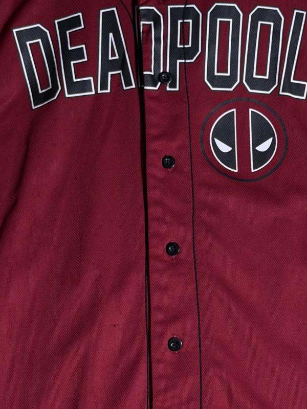 Marvel Deadpool Baseball Jersey Tacos L #90 Red Black Button Up Large gallery