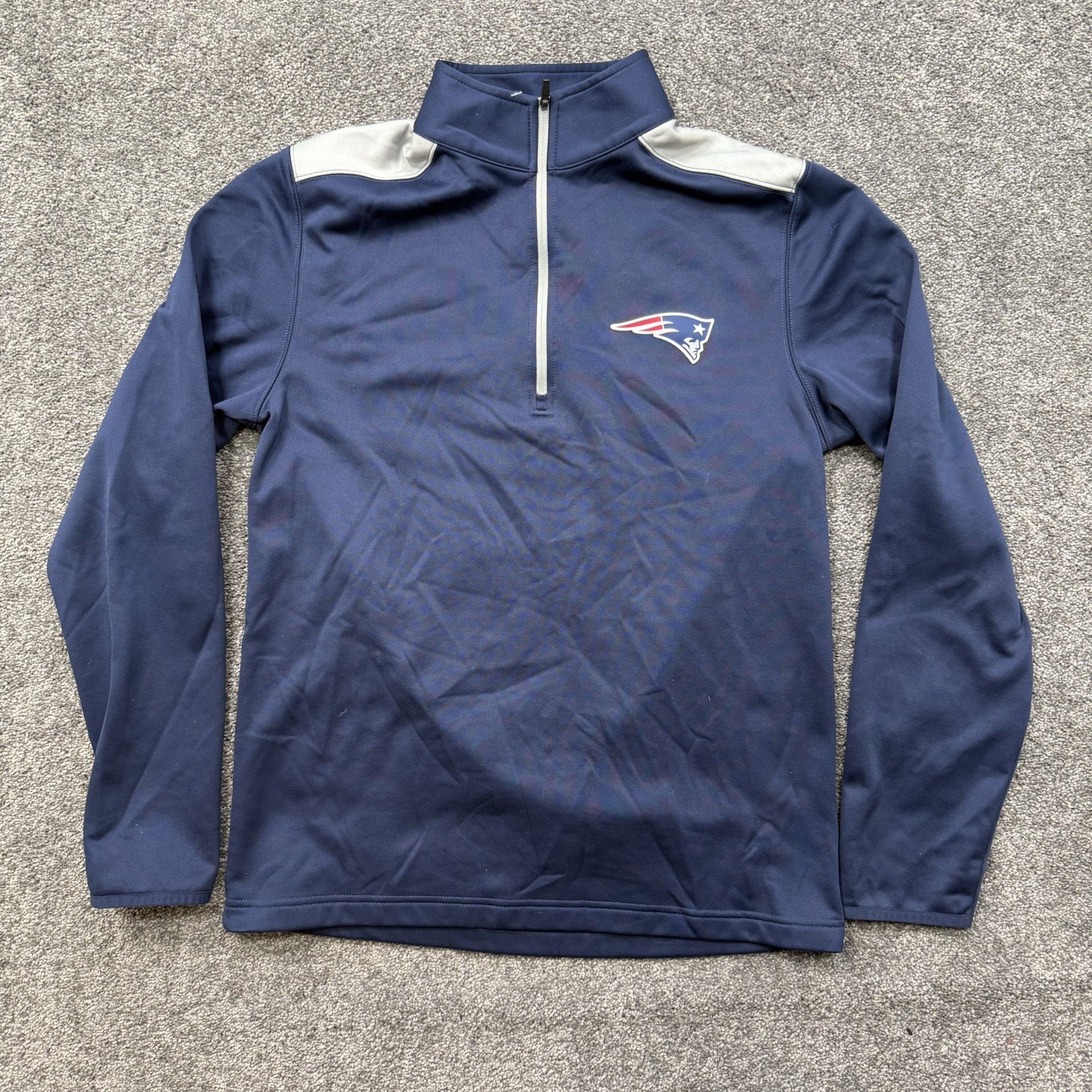 New England Patriots NFL Mens Pullover Shirt Medium Blue Quarter Zip Fleece line gallery