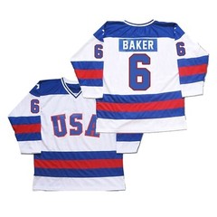 1980 Miracle On Ice Baker #6 Hockey Jersey Movie US Sewn White Blue