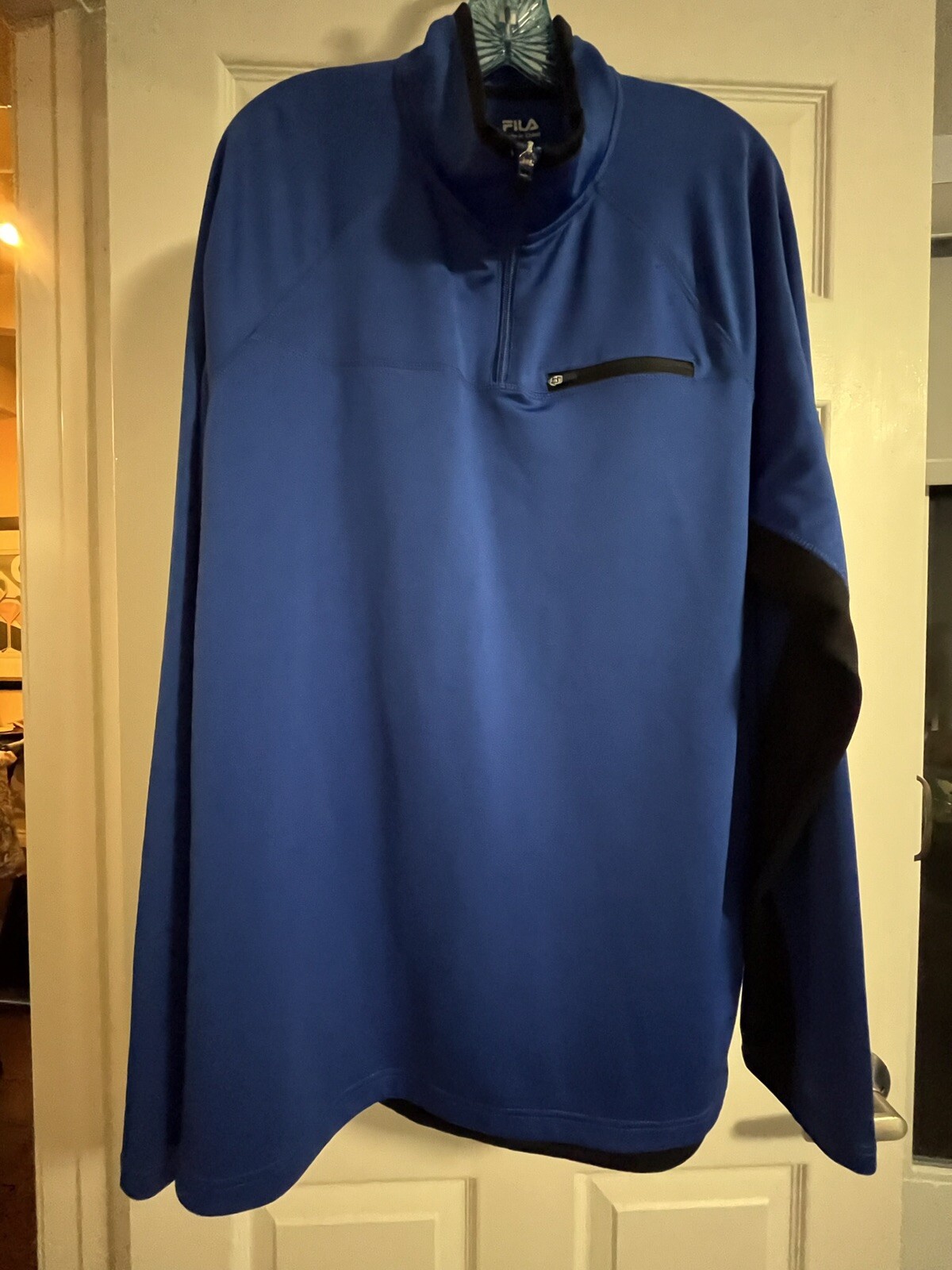 FILA 1/4 Zip Pullover sz L Chest Pocket, Long Sleeve Athletic Shirt, Blue/Black gallery