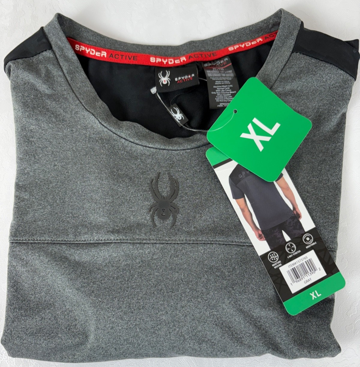 Spyder Active Men's Short-Sleeve Stretch T-Shirt, Gray, Size XL Huge Logo back gallery