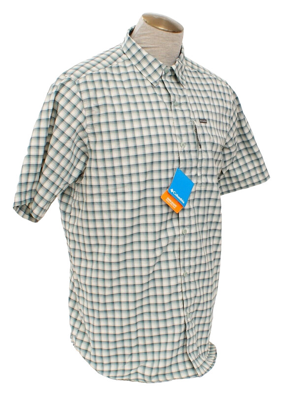 Columbia Men's LT Teal Blue Plaid Silver Ridge Button Front Shirt UPF 50 Wicking gallery