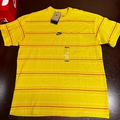 Nike Mens Yellow Premium Essentials Striped Pullover Athletic T Shirt Size L XL