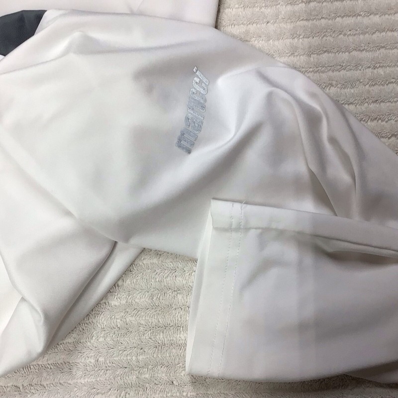 Marucci Men’s Medium 1/4 Zip Wind Breaker White Gray Long Sleeve Spell out gallery