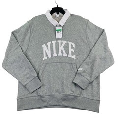 Nike Club Fleece Long Sleeve Rugby Polo Shirt Men XL Gray FN3112-063 NEW