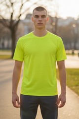 DSG Running Shirt Mens S Bright Safety Neon Outdoor Sports Mesh Athleisure NEW