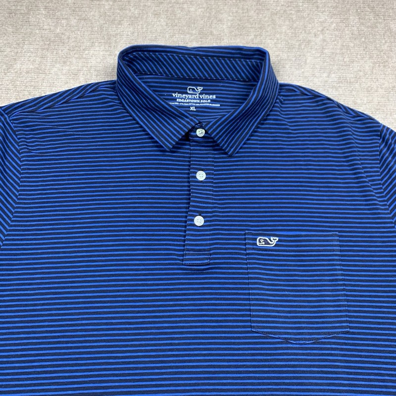 Vineyard Vines Edgartown Polo Shirt Mens XL Blue Striped Short Sleeve Whale gallery